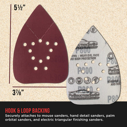 Premium 800 Grit 12-Hole Pattern Mouse Detail Sander Sandpaper Sheets, Box of 45 - Dustless Hook & Loop Triangle Shaped Mouse Disc Pads