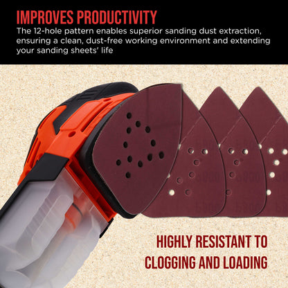 Premium 800 Grit 12-Hole Pattern Mouse Detail Sander Sandpaper Sheets, Box of 45 - Dustless Hook & Loop Triangle Shaped Mouse Disc Pads