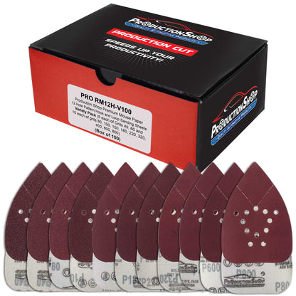 Premium 12-Hole Pattern Mouse Detail Sander Sandpaper Sheets, 100 Disc Variety Pack, Grits 40, 60, 80, 100, 150, 180, 220, 320, 400, 600, 800 - Hook & Loop Disc