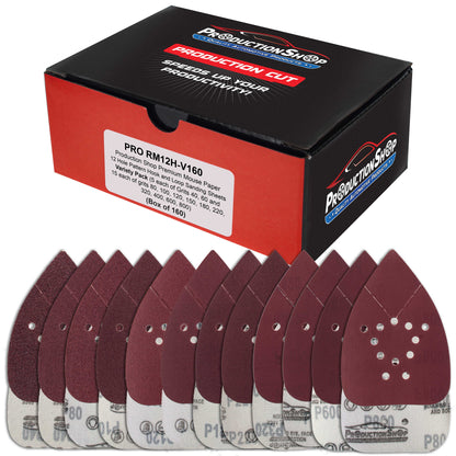 Premium 12-Hole Pattern Mouse Detail Sander Sandpaper Sheets, 160 Disc Variety Pack, Grits 40, 60, 80, 100, 120, 150, 180, 220, 320, 400, 600, 800 - Hook & Loop