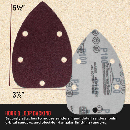 Premium 100 Grit 5-Hole Pattern Mouse Detail Sander Sandpaper Sheets, Box of 45 - Dustless Hook & Loop Triangle Shaped Mouse Disc Pads