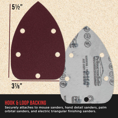 Premium 120 Grit 5-Hole Pattern Mouse Detail Sander Sandpaper Sheets, Box of 45 - Dustless Hook & Loop Triangle Shaped Mouse Disc Pads