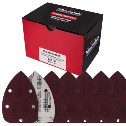 Premium 180 Grit 5-Hole Pattern Mouse Detail Sander Sandpaper Sheets, Box of 45 - Dustless Hook & Loop Triangle Shaped Mouse Disc Pads