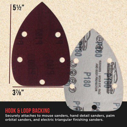 Premium 180 Grit 5-Hole Pattern Mouse Detail Sander Sandpaper Sheets, Box of 45 - Dustless Hook & Loop Triangle Shaped Mouse Disc Pads