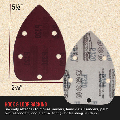 Premium 320 Grit 5-Hole Pattern Mouse Detail Sander Sandpaper Sheets, Box of 45 - Dustless Hook & Loop Triangle Shaped Mouse Disc Pads