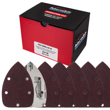 Premium 40 Grit 5-Hole Pattern Mouse Detail Sander Sandpaper Sheets, Box of 30 - Dustless Hook & Loop Triangle Shaped Mouse Disc Pads
