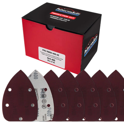 Premium 400 Grit 5-Hole Pattern Mouse Detail Sander Sandpaper Sheets, Box of 45 - Dustless Hook & Loop Triangle Shaped Mouse Disc Pads