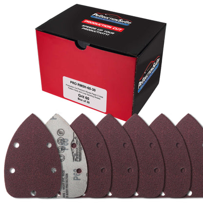 Premium 60 Grit 5-Hole Pattern Mouse Detail Sander Sandpaper Sheets, Box of 30 - Dustless Hook & Loop Triangle Shaped Mouse Disc Pads