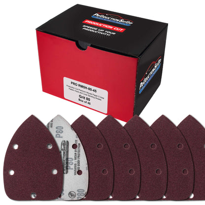 Premium 80 Grit 5-Hole Pattern Mouse Detail Sander Sandpaper Sheets, Box of 45 - Dustless Hook & Loop Triangle Shaped Mouse Disc Pads