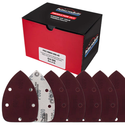 Premium 800 Grit 5-Hole Pattern Mouse Detail Sander Sandpaper Sheets, Box of 45 - Dustless Hook & Loop Triangle Shaped Mouse Disc Pads