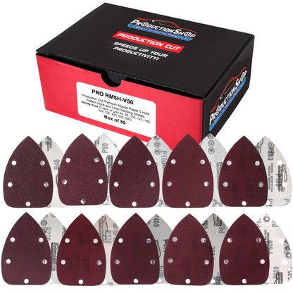 Premium 5-Hole Pattern Mouse Detail Sander Sandpaper Sheets, 50 Disc Variety Pack, Grits 40, 80, 100, 120, 180, 220, 320, 400, 600, 800 - Hook & Loop Disc Pads