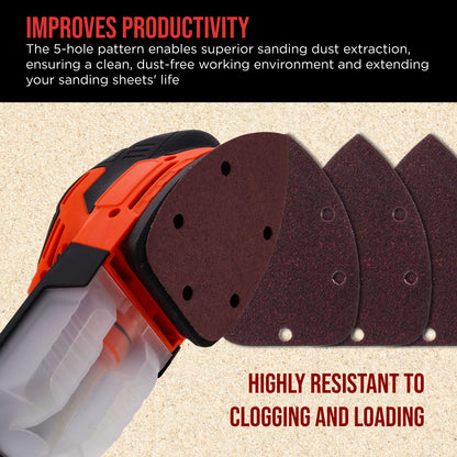 Premium 5-Hole Pattern Mouse Detail Sander Sandpaper Sheets, 50 Disc Variety Pack, Grits 40, 80, 100, 120, 180, 220, 320, 400, 600, 800 - Hook & Loop Disc Pads