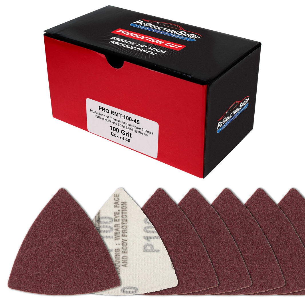 Premium 100 Grit Triangle Mouse Detail Sander Sandpaper Sheets, Box of 45 - Hook & Loop, Triangular Shaped Mouse Disc Pads - Oscillating Multi-Tools