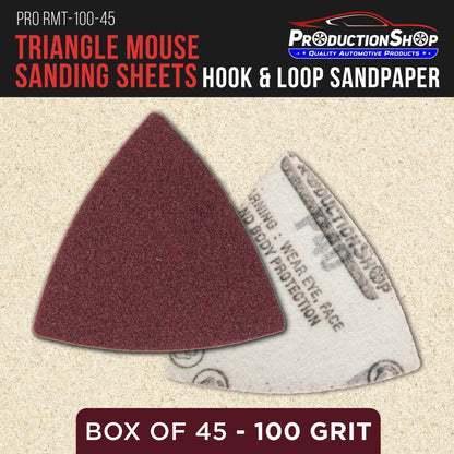 Premium 100 Grit Triangle Mouse Detail Sander Sandpaper Sheets, Box of 45 - Hook & Loop, Triangular Shaped Mouse Disc Pads - Oscillating Multi-Tools
