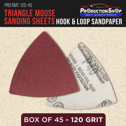 Premium 120 Grit Triangle Mouse Detail Sander Sandpaper Sheets, Box of 45 - Hook & Loop, Triangular Shaped Mouse Disc Pads - Oscillating Multi-Tools
