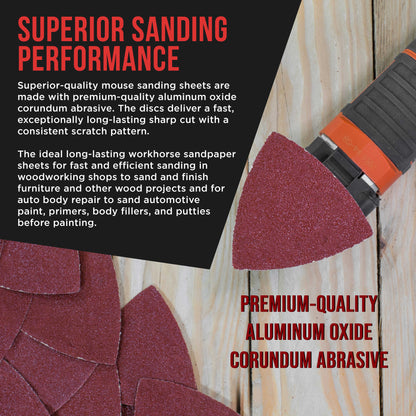 Premium 120 Grit Triangle Mouse Detail Sander Sandpaper Sheets, Box of 45 - Hook & Loop, Triangular Shaped Mouse Disc Pads - Oscillating Multi-Tools
