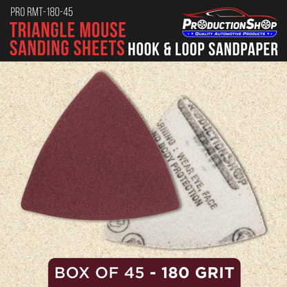 Premium 180 Grit Triangle Mouse Detail Sander Sandpaper Sheets, Box of 45 - Hook & Loop, Triangular Shaped Mouse Disc Pads - Oscillating Multi-Tools