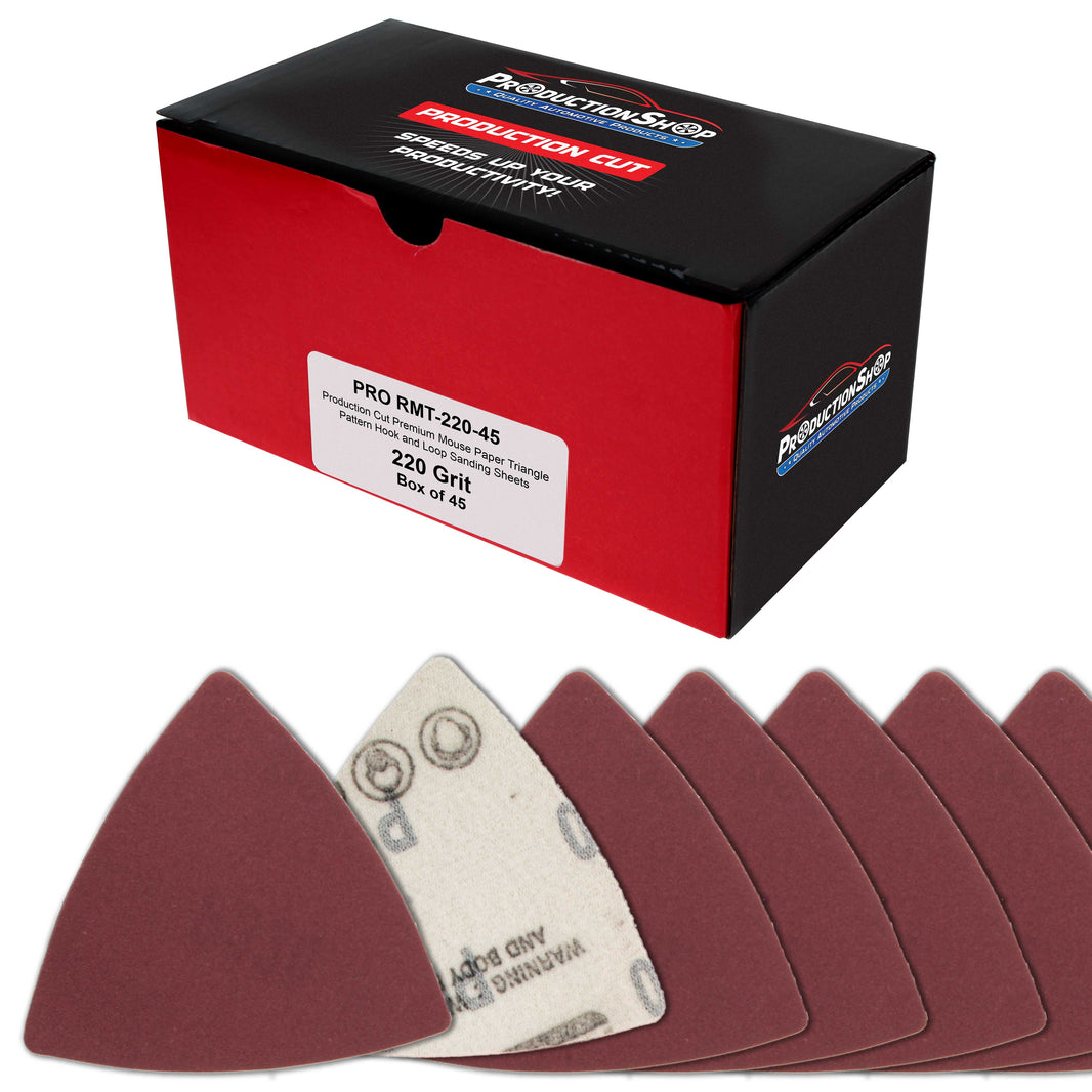 Premium 220 Grit Triangle Mouse Detail Sander Sandpaper Sheets, Box of 45 - Hook & Loop, Triangular Shaped Mouse Disc Pads - Oscillating Multi-Tools