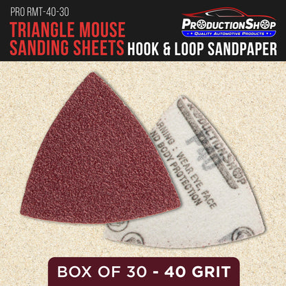 Premium 40 Grit Triangle Mouse Detail Sander Sandpaper Sheets, Box of 30 - Hook & Loop, Triangular Shaped Mouse Disc Pads - Oscillating Multi-Tools