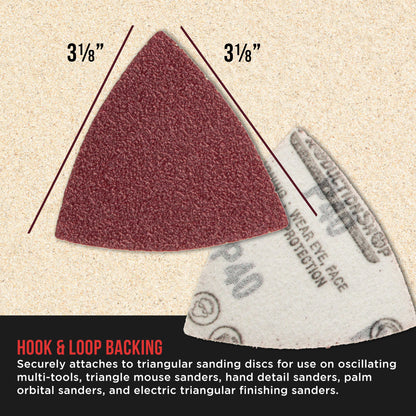 Premium 40 Grit Triangle Mouse Detail Sander Sandpaper Sheets, Box of 30 - Hook & Loop, Triangular Shaped Mouse Disc Pads - Oscillating Multi-Tools