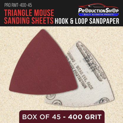 Premium 400 Grit Triangle Mouse Detail Sander Sandpaper Sheets, Box of 45 - Hook & Loop, Triangular Shaped Mouse Disc Pads - Oscillating Multi-Tools