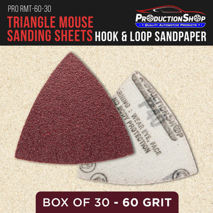 Premium 60 Grit Triangle Mouse Detail Sander Sandpaper Sheets, Box of 30 - Hook & Loop, Triangular Shaped Mouse Disc Pads - Oscillating Multi-Tools