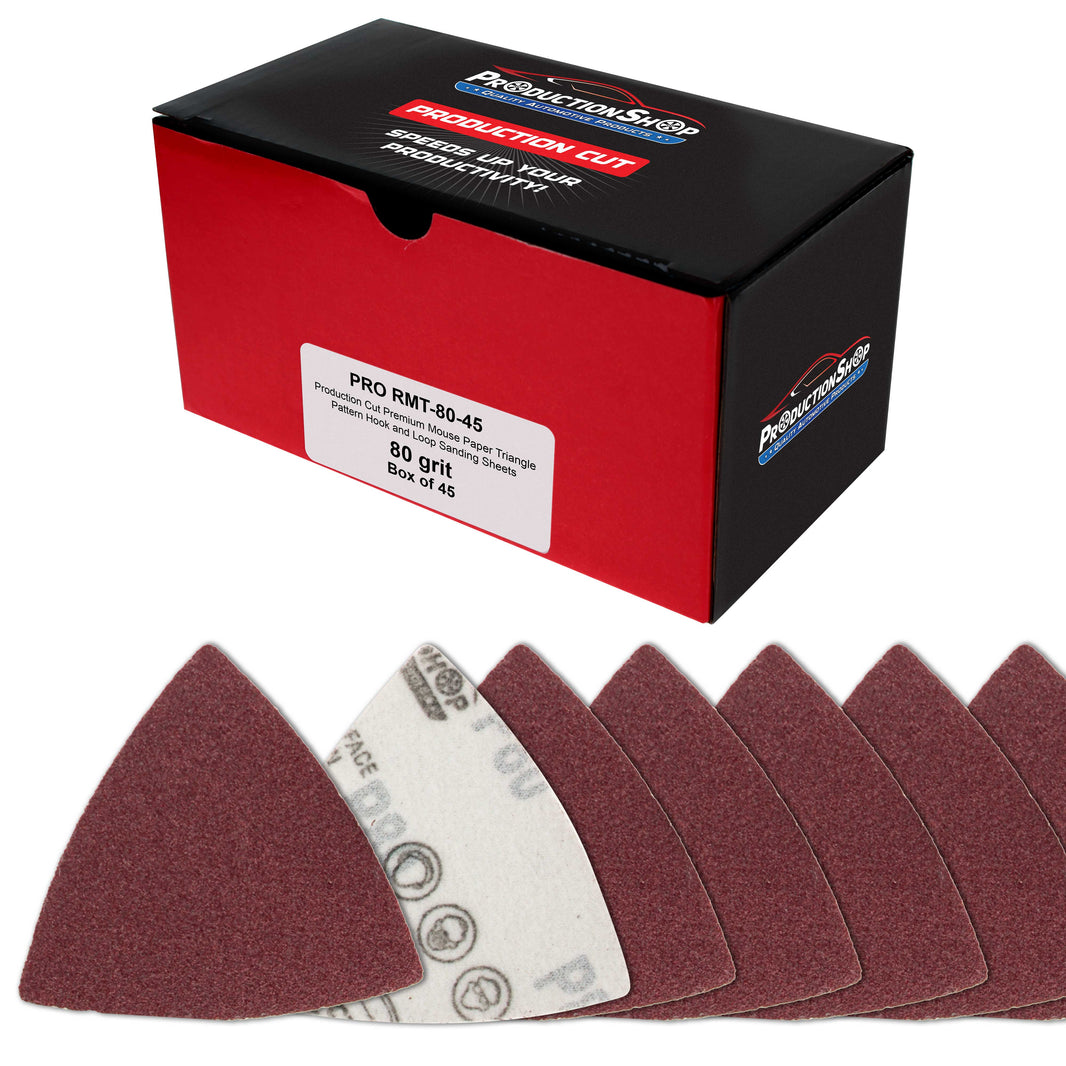 Premium 80 Grit Triangle Mouse Detail Sander Sandpaper Sheets, Box of 45 - Hook & Loop, Triangular Shaped Mouse Disc Pads - Oscillating Multi-Tools