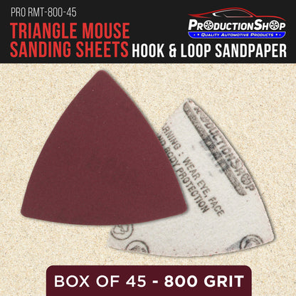 Premium 800 Grit Triangle Mouse Detail Sander Sandpaper Sheets, Box of 45 - Hook & Loop, Triangular Shaped Mouse Disc Pads - Oscillating Multi-Tools