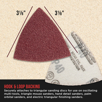 Premium Triangle Mouse Detail Sander Sandpaper Sheets, 50 Disc Variety Pack, Grits 40, 80, 100, 120, 180, 220, 320, 400, 600, 800 - Hook & Loop Disc Pads