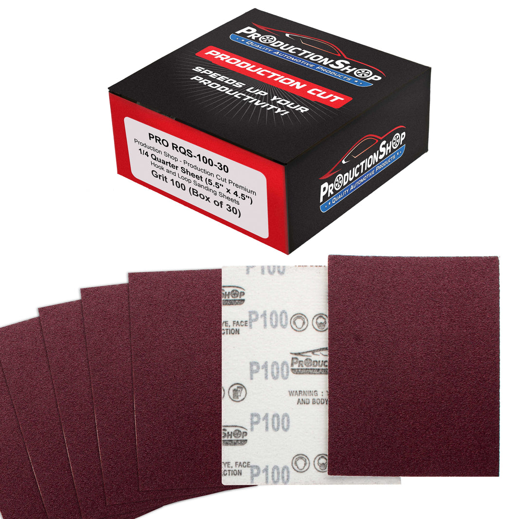 Premium Red 100 Grit 1/4 Sheet Size Red Sanding Sheets, Box of 30 - Hook & Loop Backing Sandpaper, Coarse-Cut Abrasive - Fits Palm Sanders, Hand Sanding Blocks