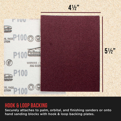 Premium Red 100 Grit 1/4 Sheet Size Red Sanding Sheets, Box of 30 - Hook & Loop Backing Sandpaper, Coarse-Cut Abrasive - Fits Palm Sanders, Hand Sanding Blocks