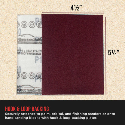 Premium Red 120 Grit 1/4 Sheet Size Red Sanding Sheets, Box of 30 - Hook & Loop Backing Sandpaper, Medium-Cut Abrasive - Fits Palm Sanders, Hand Sanding Blocks