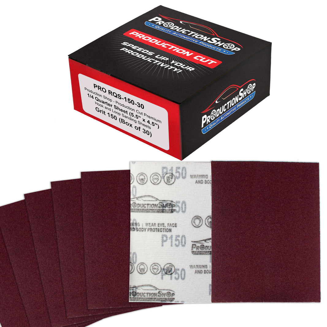 Premium Red 150 Grit 1/4 Sheet Size Red Sanding Sheets, Box of 30 - Hook & Loop Backing Sandpaper, Medium-Cut Abrasive - Fits Palm Sanders, Hand Sanding Blocks