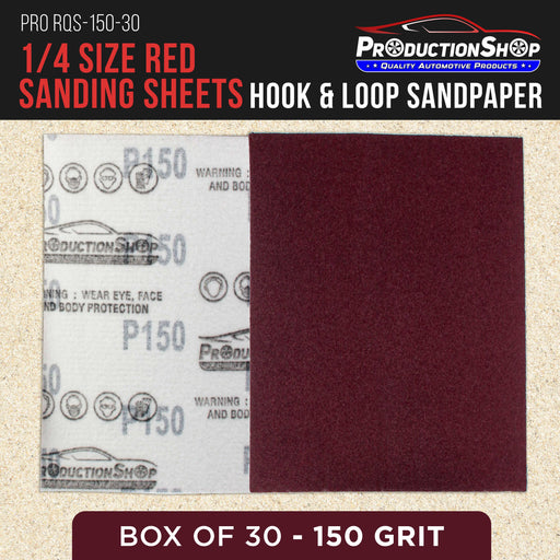 Premium Red 150 Grit 1/4 Sheet Size Red Sanding Sheets, Box of 30 - Hook & Loop Backing Sandpaper, Medium-Cut Abrasive - Fits Palm Sanders, Hand Sanding Blocks - Woodworking, Auto Paint