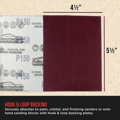 Premium Red 150 Grit 1/4 Sheet Size Red Sanding Sheets, Box of 30 - Hook & Loop Backing Sandpaper, Medium-Cut Abrasive - Fits Palm Sanders, Hand Sanding Blocks