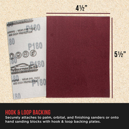 Premium Red 180 Grit 1/4 Sheet Size Red Sanding Sheets, Box of 30 - Hook & Loop Backing Sandpaper, Medium-Cut Abrasive - Fits Palm Sanders, Hand Sanding Blocks