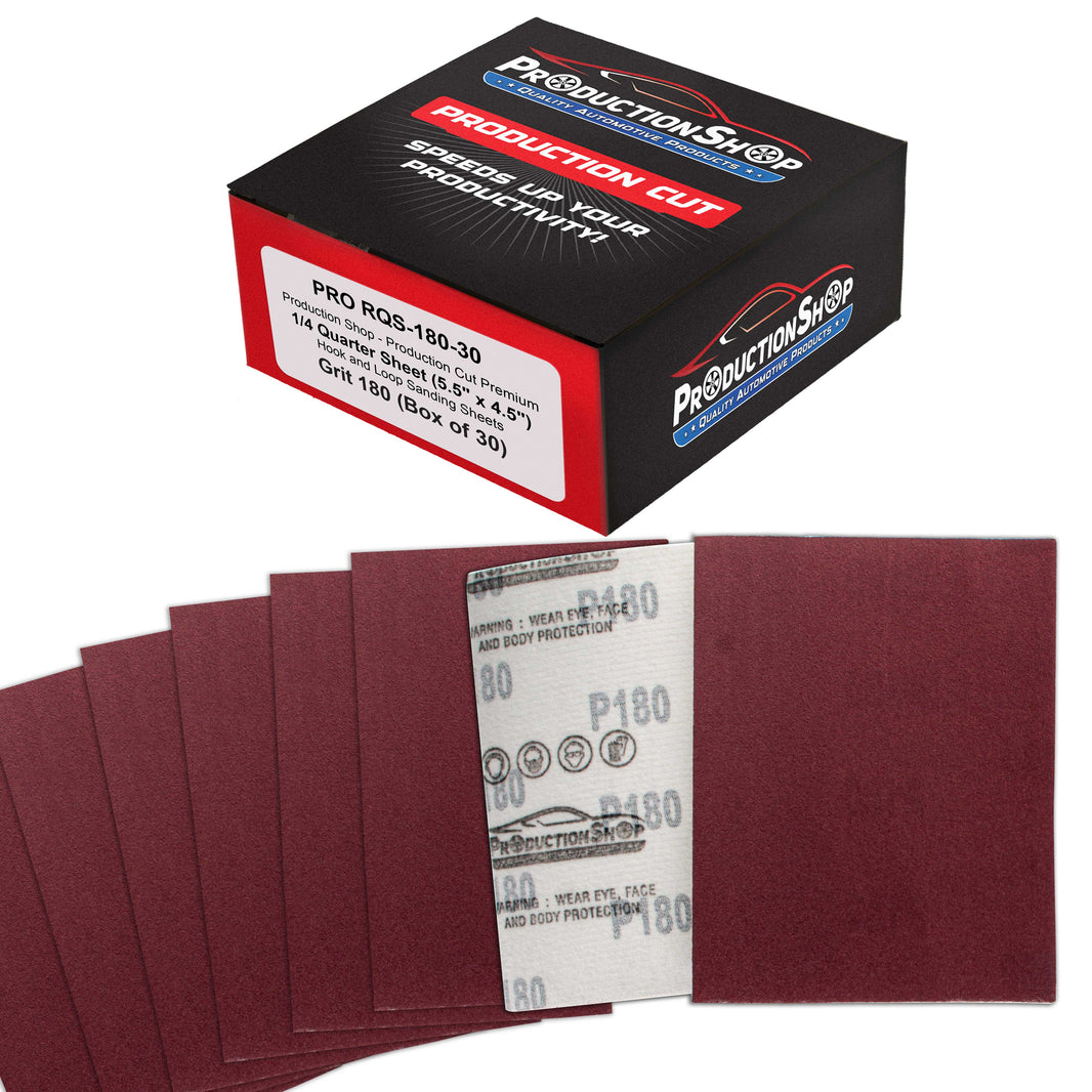 Premium Red 180 Grit 1/4 Sheet Size Red Sanding Sheets, Box of 30 - Hook & Loop Backing Sandpaper, Medium-Cut Abrasive - Fits Palm Sanders, Hand Sanding Blocks