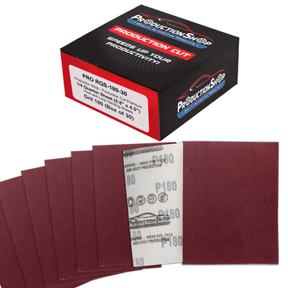Premium Red 180 Grit 1/4 Sheet Size Red Sanding Sheets, Box of 30 - Hook & Loop Backing Sandpaper, Medium-Cut Abrasive - Fits Palm Sanders, Hand Sanding Blocks
