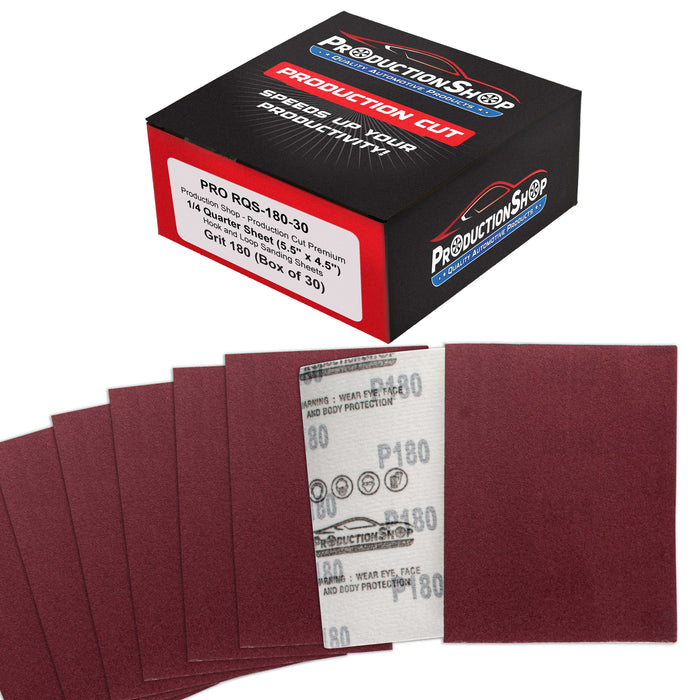 Premium Red 180 Grit 1/4 Sheet Size Red Sanding Sheets, Box of 30 - Hook & Loop Backing Sandpaper, Medium-Cut Abrasive - Fits Palm Sanders, Hand Sanding Blocks - Woodworking, Auto Paint