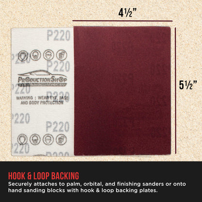 Premium Red 220 Grit 1/4 Sheet Size Red Sanding Sheets, Box of 30 - Hook & Loop Backing Sandpaper, Fine-Cut Abrasive - Fits Palm Sanders, Hand Sanding Blocks
