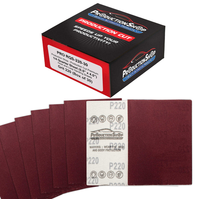 Premium Red 220 Grit 1/4 Sheet Size Red Sanding Sheets, Box of 30 - Hook & Loop Backing Sandpaper, Fine-Cut Abrasive - Fits Palm Sanders, Hand Sanding Blocks - Woodworking, Auto Paint