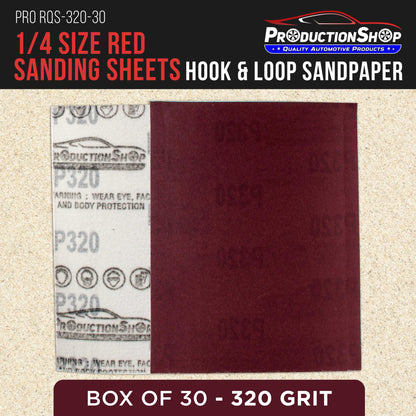 Premium Red 320 Grit 1/4 Sheet Size Red Sanding Sheets, Box of 30 - Hook & Loop Backing Sandpaper, Fine-Cut Abrasive - Fits Palm Sanders, Hand Sanding Blocks