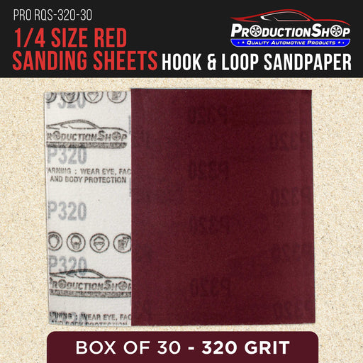 Premium Red 320 Grit 1/4 Sheet Size Red Sanding Sheets, Box of 30 - Hook & Loop Backing Sandpaper, Fine-Cut Abrasive - Fits Palm Sanders, Hand Sanding Blocks - Woodworking, Auto Paint