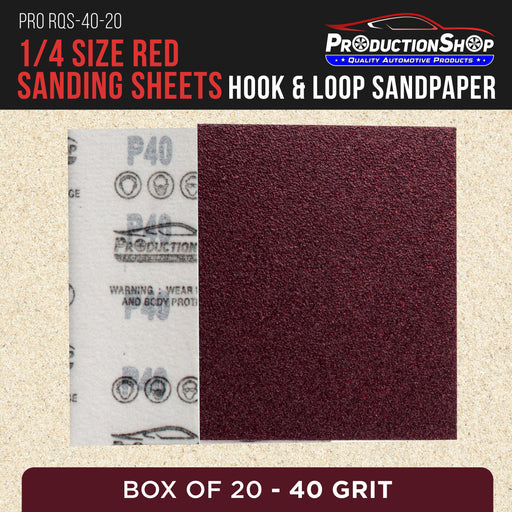 Premium Red 40 Grit 1/4 Sheet Size Red Sanding Sheets, Box of 20 - Hook & Loop Backing Sandpaper, Coarse-Cut Abrasive - Fits Palm Sanders, Hand Sanding Blocks - Woodworking, Auto Paint