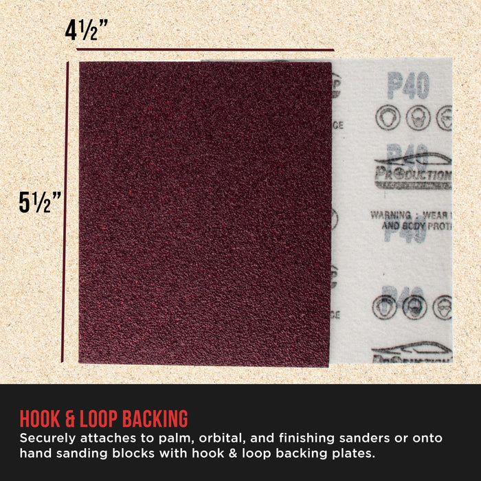 Premium Red 40 Grit 1/4 Sheet Size Red Sanding Sheets, Box of 20 - Hook & Loop Backing Sandpaper, Coarse-Cut Abrasive - Fits Palm Sanders, Hand Sanding Blocks - Woodworking, Auto Paint