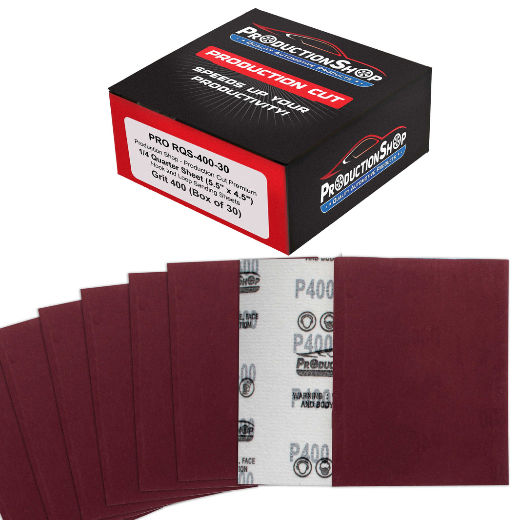 Premium Red 400 Grit 1/4 Sheet Size Red Sanding Sheets, Box of 30 - Hook & Loop Backing Sandpaper, Fine-Cut Abrasive - Fits Palm Sanders, Hand Sanding Blocks