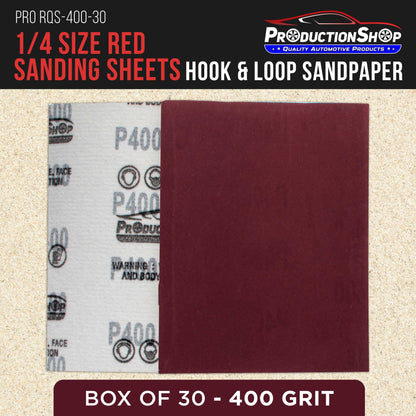 Premium Red 400 Grit 1/4 Sheet Size Red Sanding Sheets, Box of 30 - Hook & Loop Backing Sandpaper, Fine-Cut Abrasive - Fits Palm Sanders, Hand Sanding Blocks