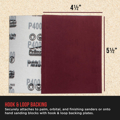 Premium Red 400 Grit 1/4 Sheet Size Red Sanding Sheets, Box of 30 - Hook & Loop Backing Sandpaper, Fine-Cut Abrasive - Fits Palm Sanders, Hand Sanding Blocks