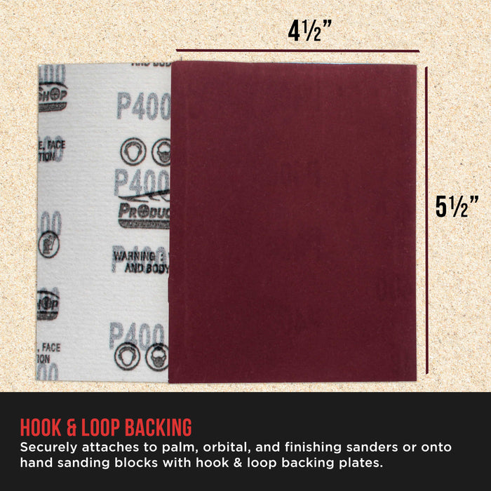 Premium Red 400 Grit 1/4 Sheet Size Red Sanding Sheets, Box of 30 - Hook & Loop Backing Sandpaper, Fine-Cut Abrasive - Fits Palm Sanders, Hand Sanding Blocks - Woodworking, Auto Paint