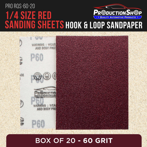 Premium Red 60 Grit 1/4 Sheet Size Red Sanding Sheets, Box of 20 - Hook & Loop Backing Sandpaper, Coarse-Cut Abrasive - Fits Palm Sanders, Hand Sanding Blocks - Woodworking, Auto Paint